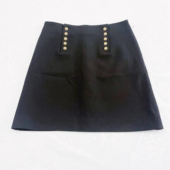 Gerard Darel Black Pencil Skirt Military Style Buttons Size 40 - Picture 1 of 5
